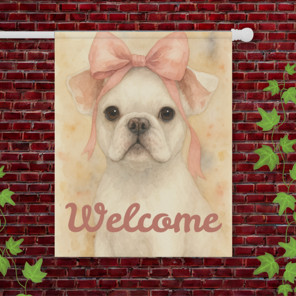 White French Bulldog Pink Coquette Garden Flag