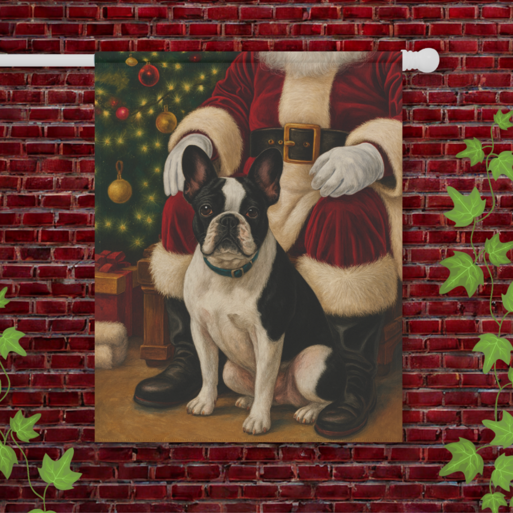 Piebald French Bulldog Santa Clause Garden Flag