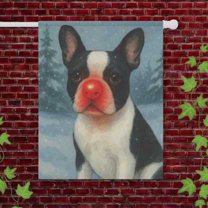 Piebald French Bulldog Reindeer Garden Flag