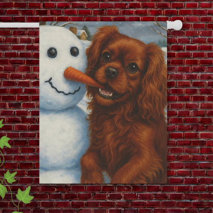 Ruby Cavalier Snowman Garden Flag
