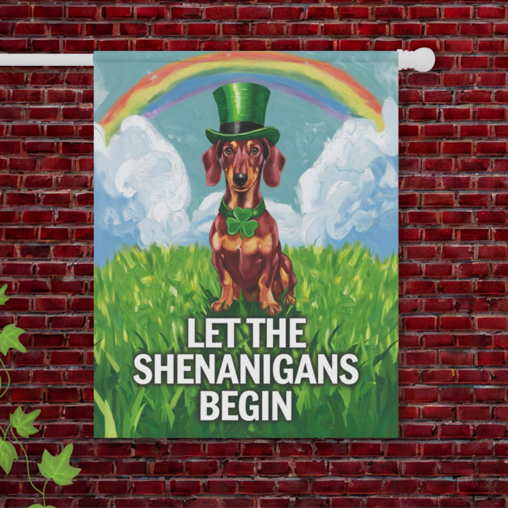 Red Dachshund St Patricks Garden Flag