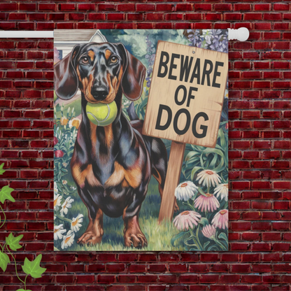 Black Tan Dachshund Beware Garden Flag