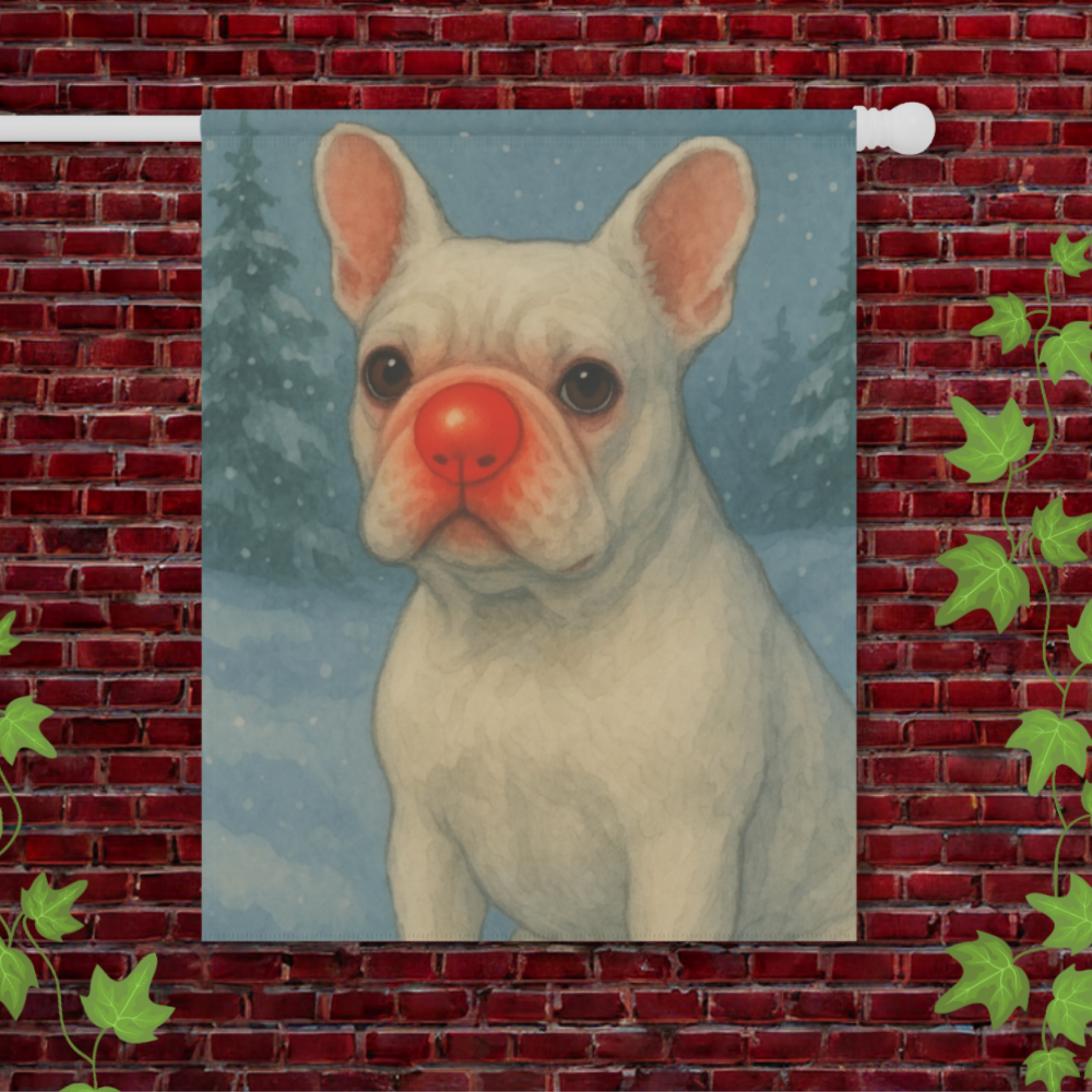 White French Bulldog Reindeer Garden Flag