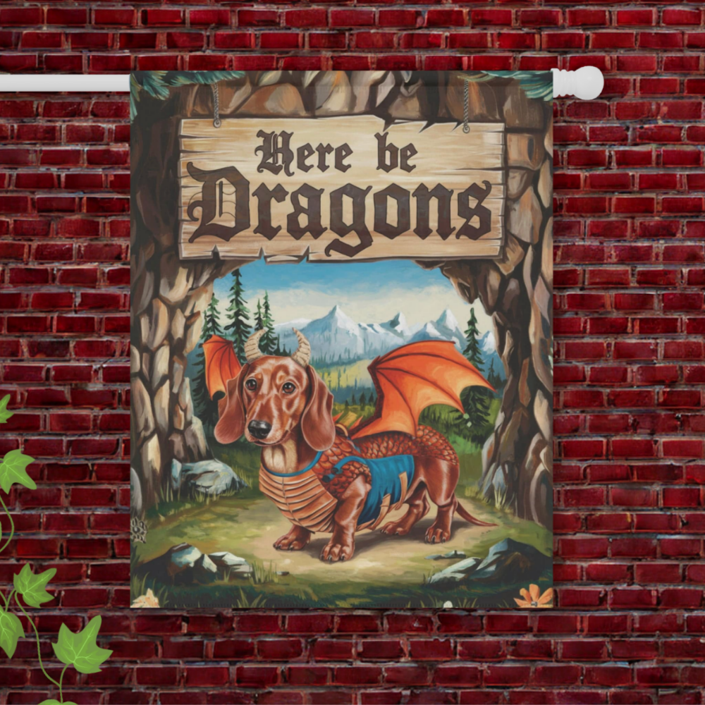Red Dachshund Dragon Garden Flag