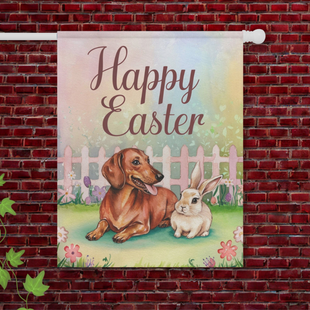 Red Dachshund Easter Garden Flag