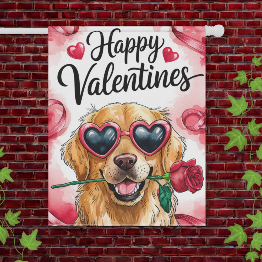 Golden Retriever Valentines Day Garden Flag