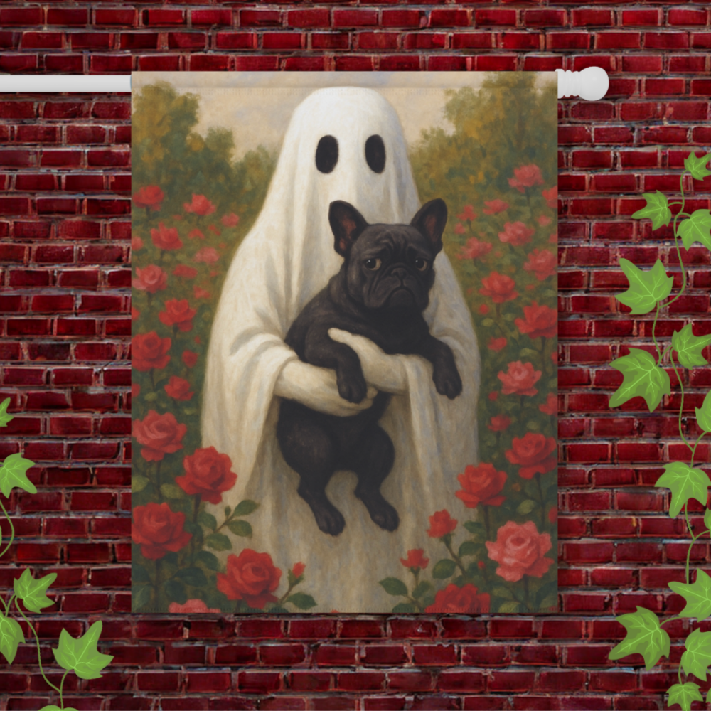 Black French Bulldog Ghostie Halloween Garden Flag