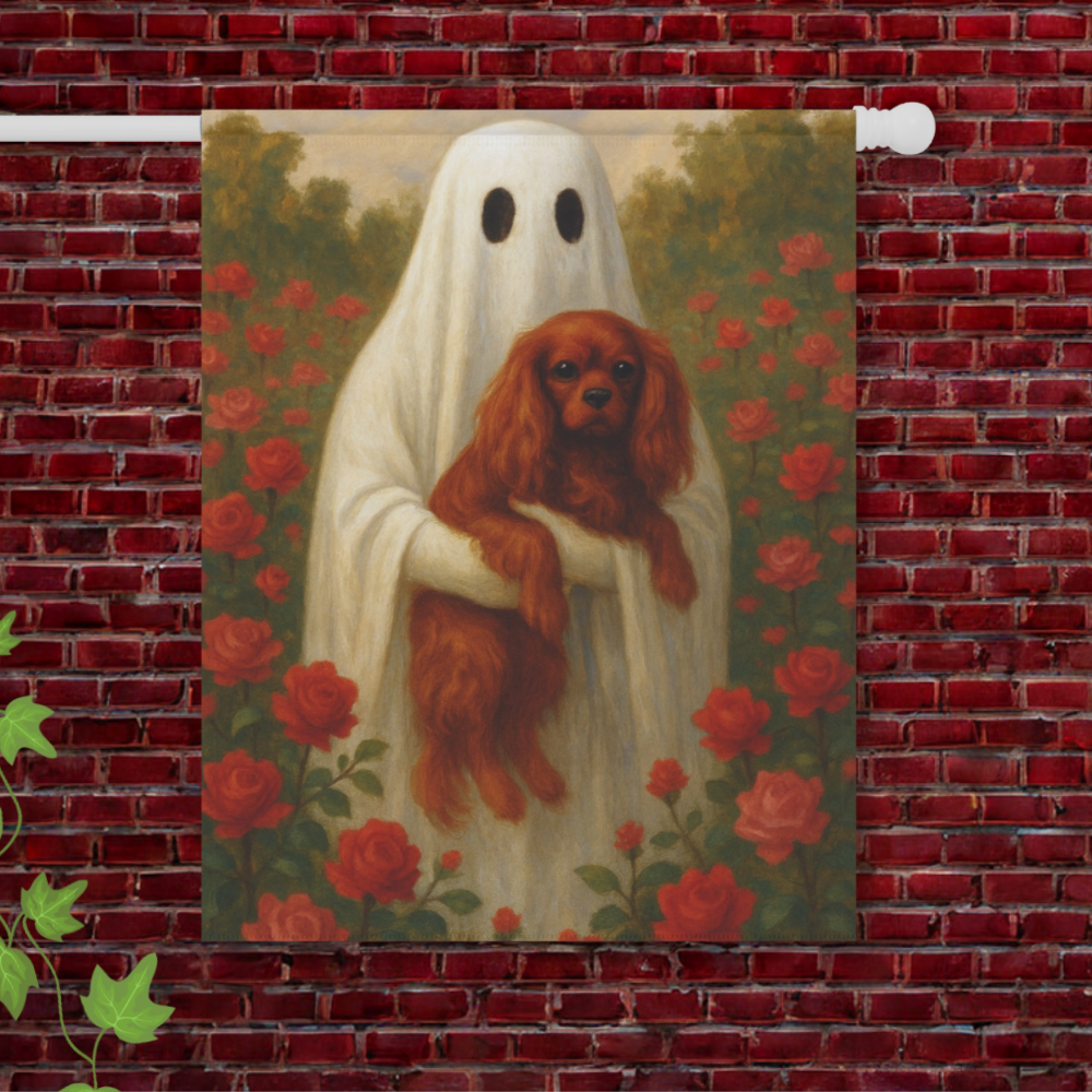 Ruby Cavalier Ghostie Garden Flag