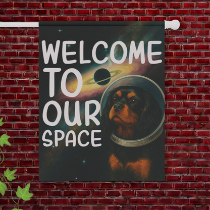 Black Tan Cavalier Space Garden Flag