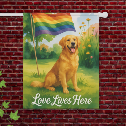 LGBTQ+ Pride Golden Retriever Garden Flag