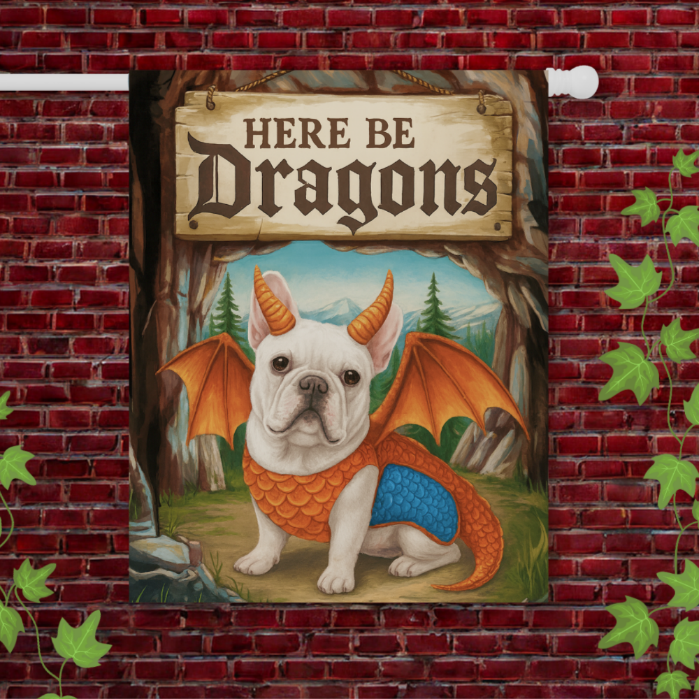 White French Bulldog Dragon Garden Flag