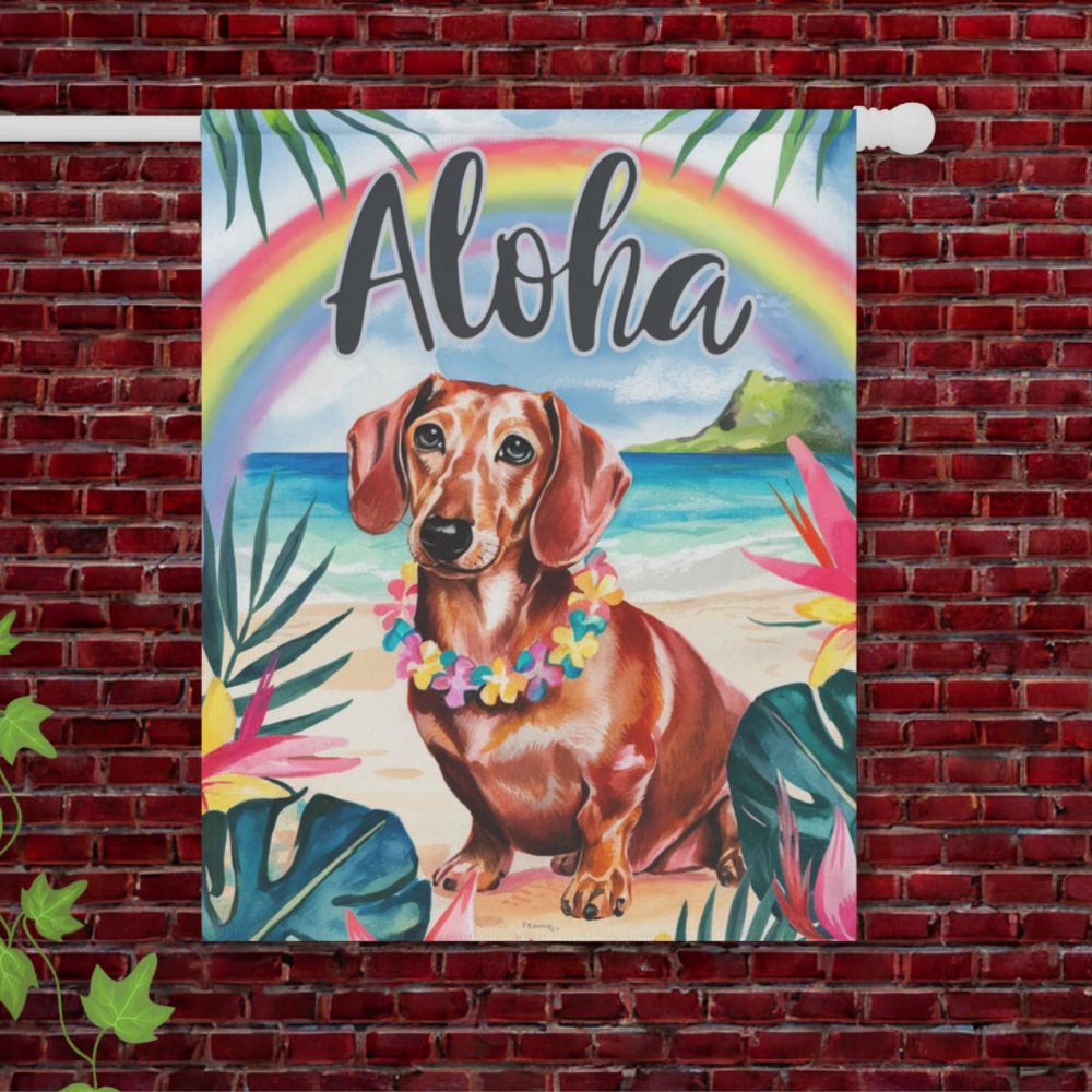 Red Dachshund Hawaii Garden Flag