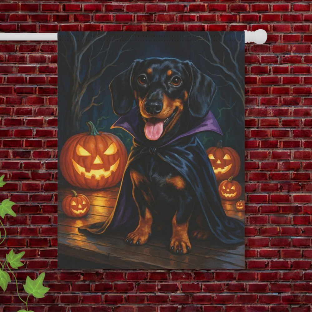 Black Tan Dachshund Halloween Garden Flag