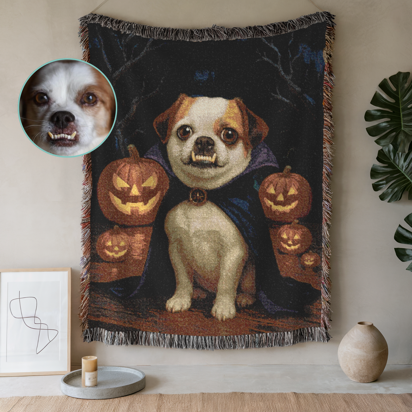 CUSTOM Mutt Dog Halloween Woven Blanket 80" × 60"