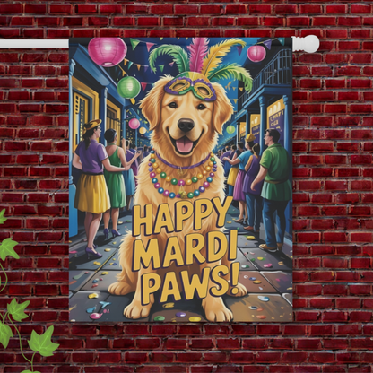 Golden Retriever Mardi Gras Paws Garden Flag 24.5'' × 32''