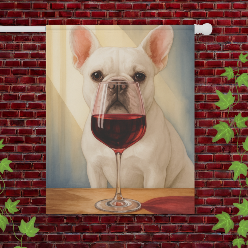 White French Bulldog Wine Garden Flag
