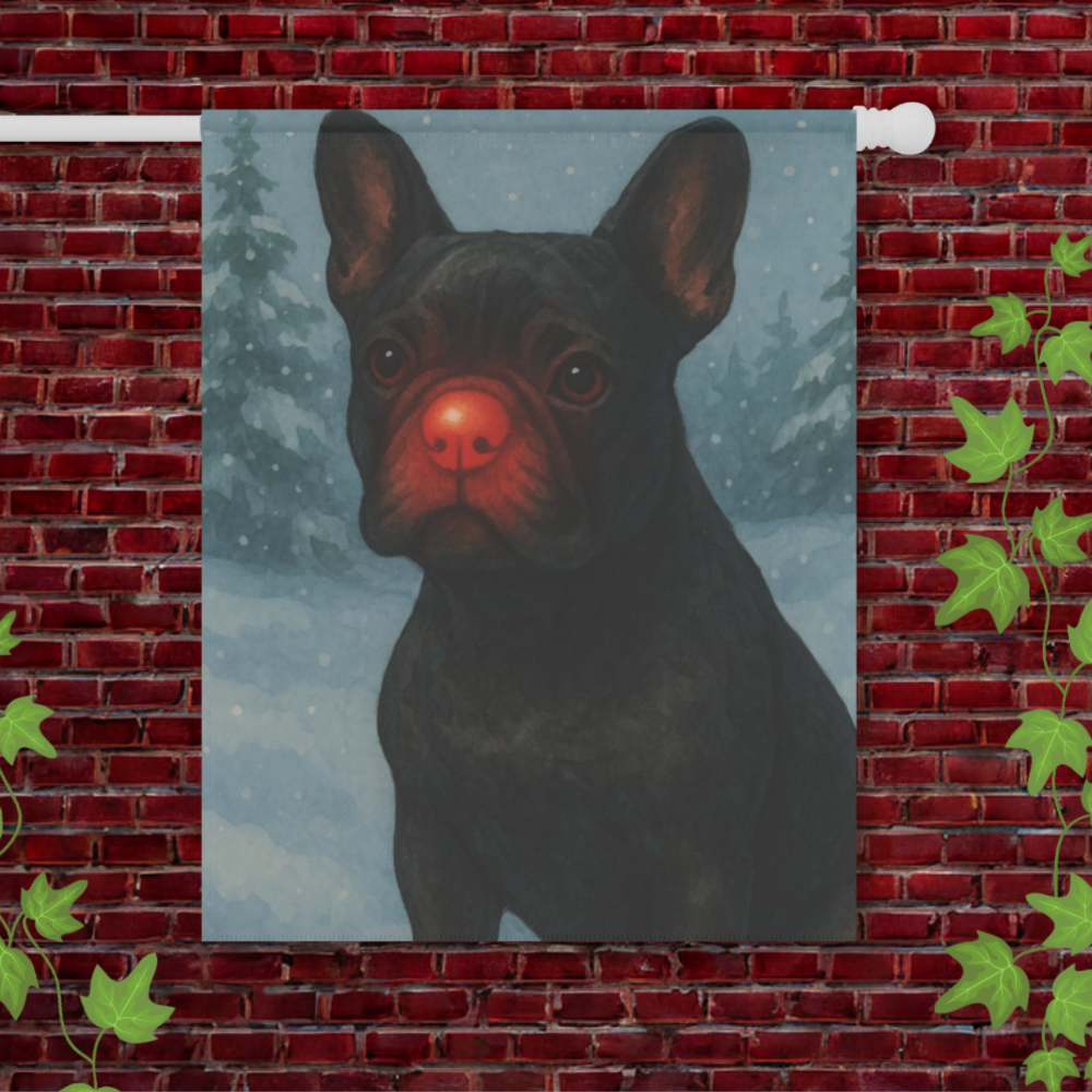 Black French Bulldog Reindeer Garden Flag