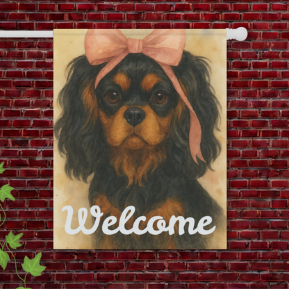 Black and Tan Cavalier Pink Coquette Garden Flag