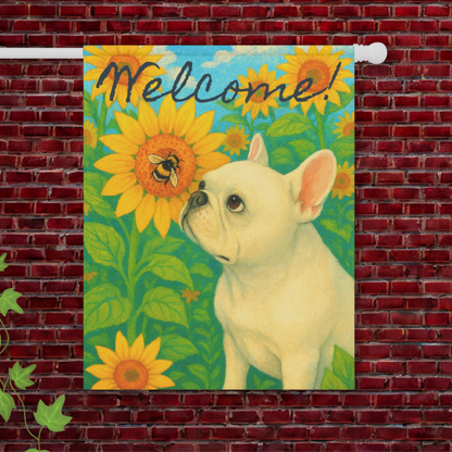 White French Bulldog Sunflower Garden Flag