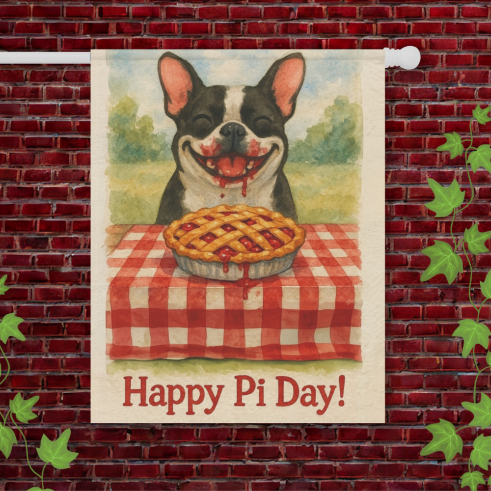 Piebald French Bulldog Pi Day Garden Flag