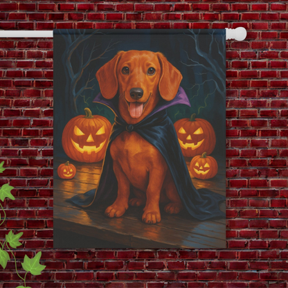 Red Dachshund Halloween Garden Flag