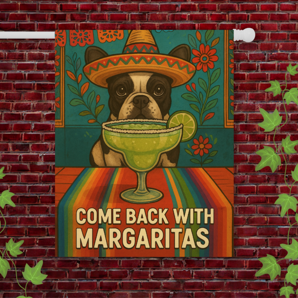 Piebald French Bulldog Cinco de Mayo Fiesta Garden Flag