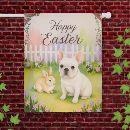 White Frenchie Elegant Easter Garden Flag