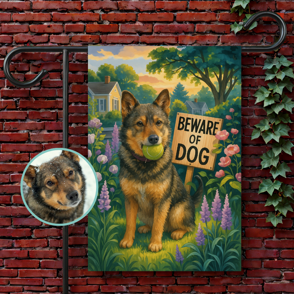Custom Mutt Dog Beware Garden Flag 12'' × 18''