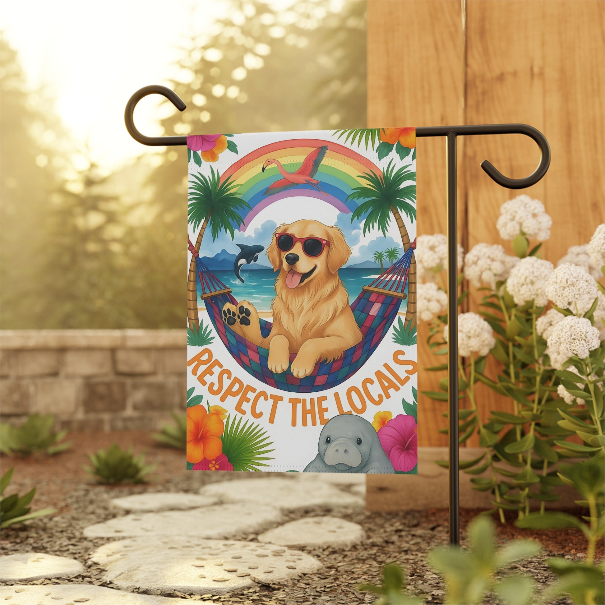 Golden Retriever Respect Locals Garden Flag