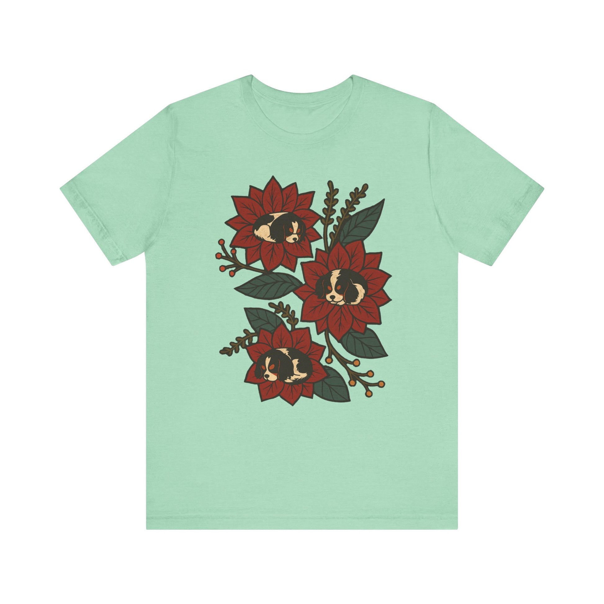 Tricolor Cavalier Holiday Flowers Sleeping TShirt