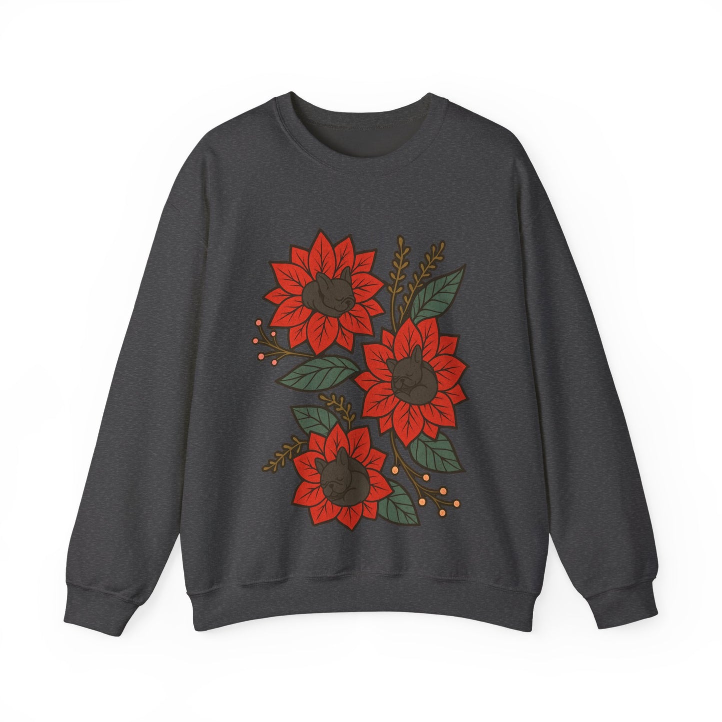 Black Frenchie Christmas Flower Sweatshirt
