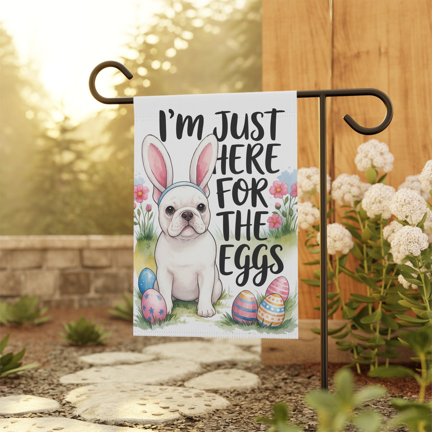 White French Bulldog Easter Garden Flag