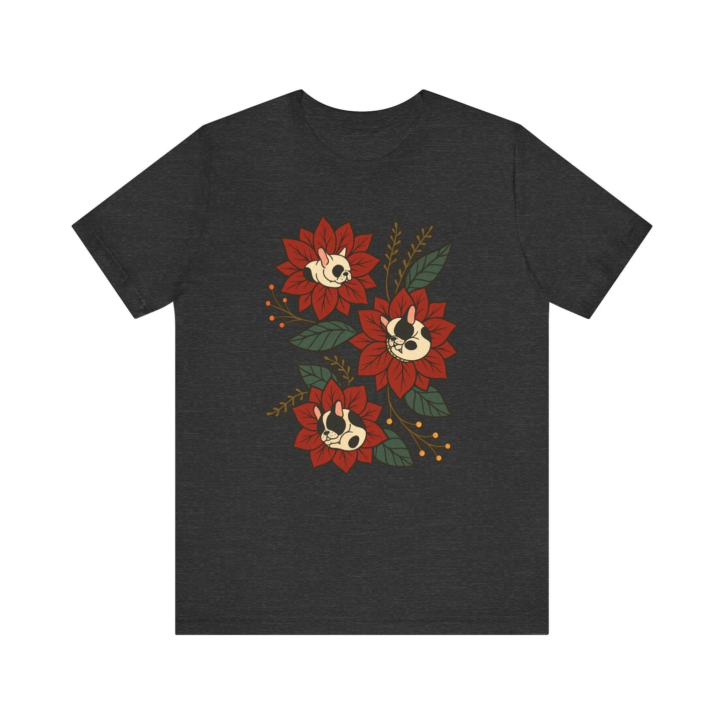 Piebald Frenchie Holiday Flowers Sleeping TShirt