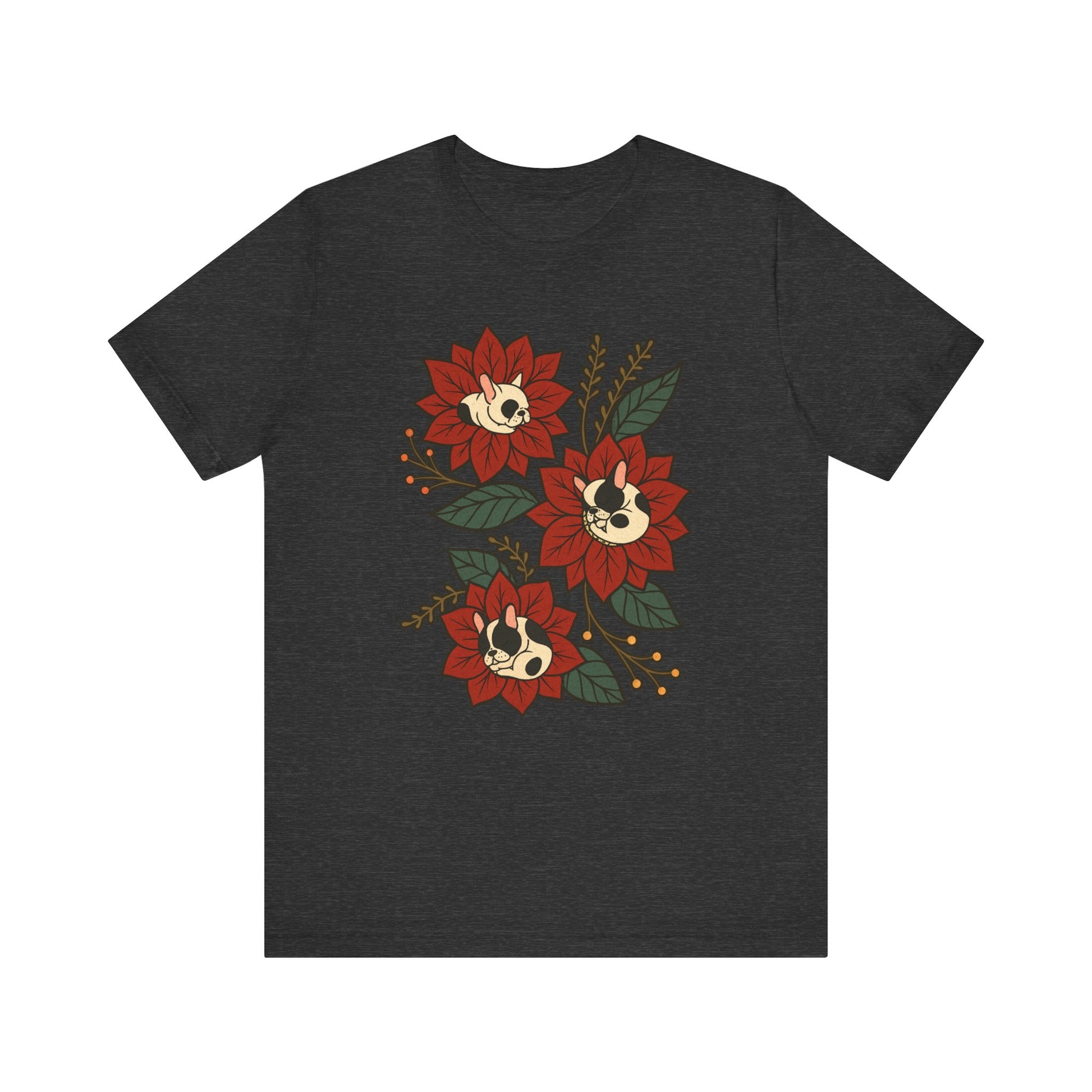 Piebald Frenchie Holiday Flowers Sleeping TShirt