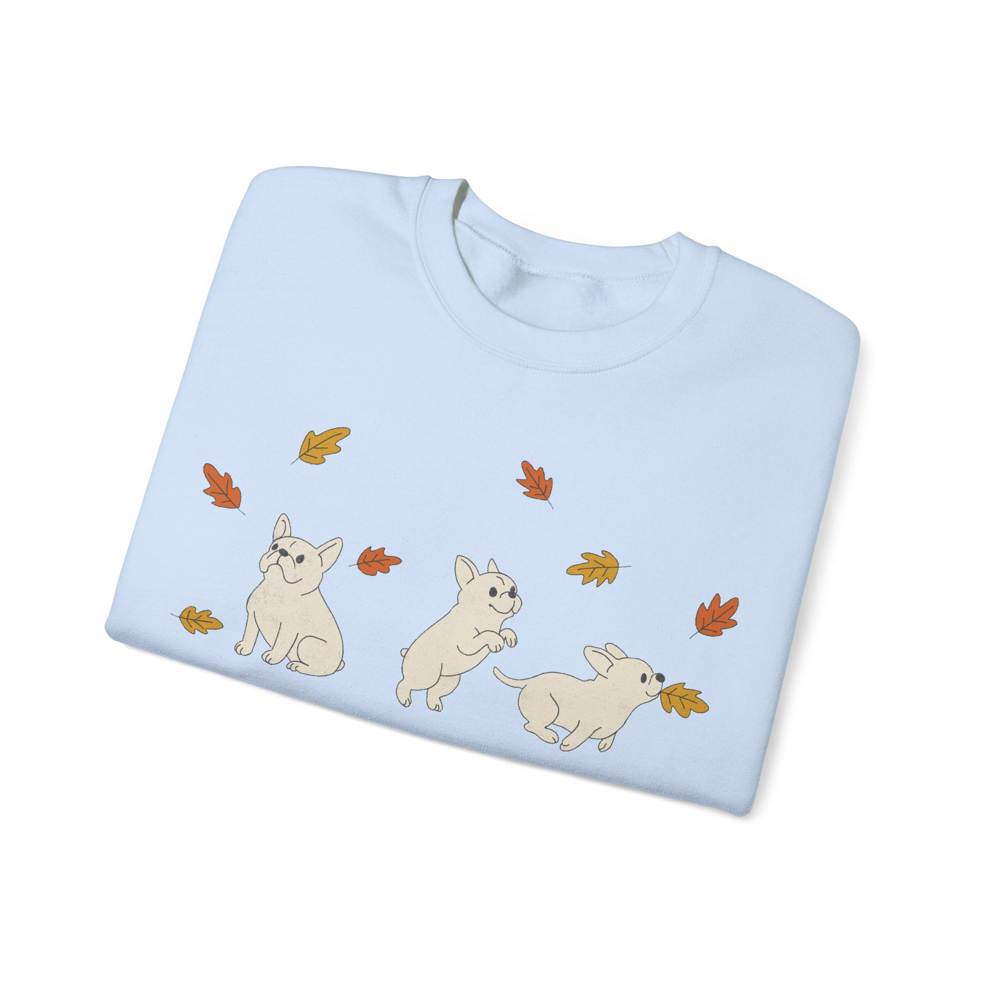 White Frenchie Chasing Leaves Sweatshirt
