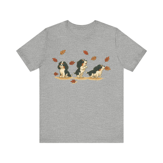 Tricolor Cavalier Chasing Leaves TShirt