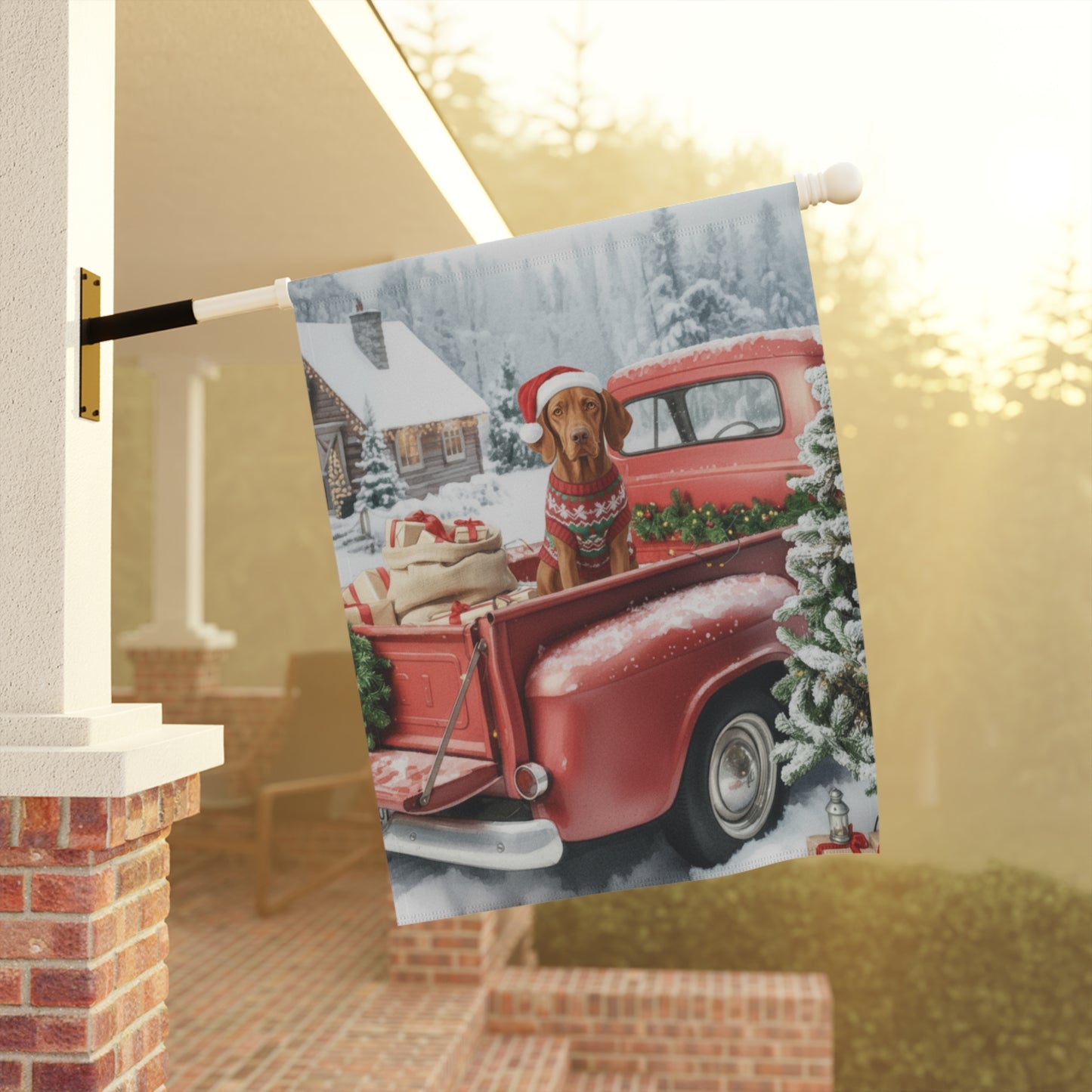 Vizsla Dog Red Truck Christmas Garden Flag