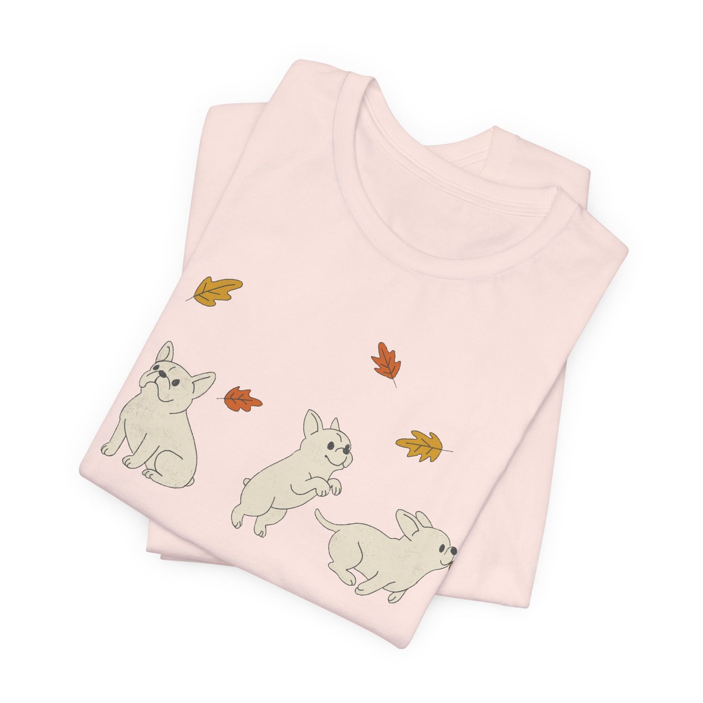 White Frenchie Chasing Leaves TShirt