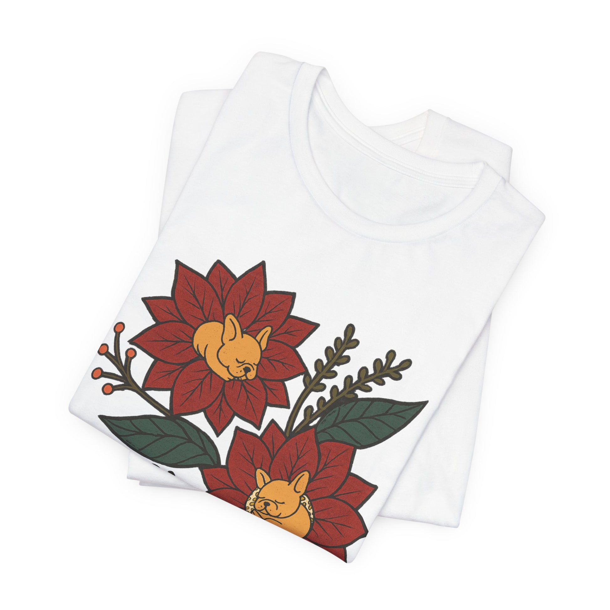 Fawn Frenchie Holiday Flowers Sleeping TShirt
