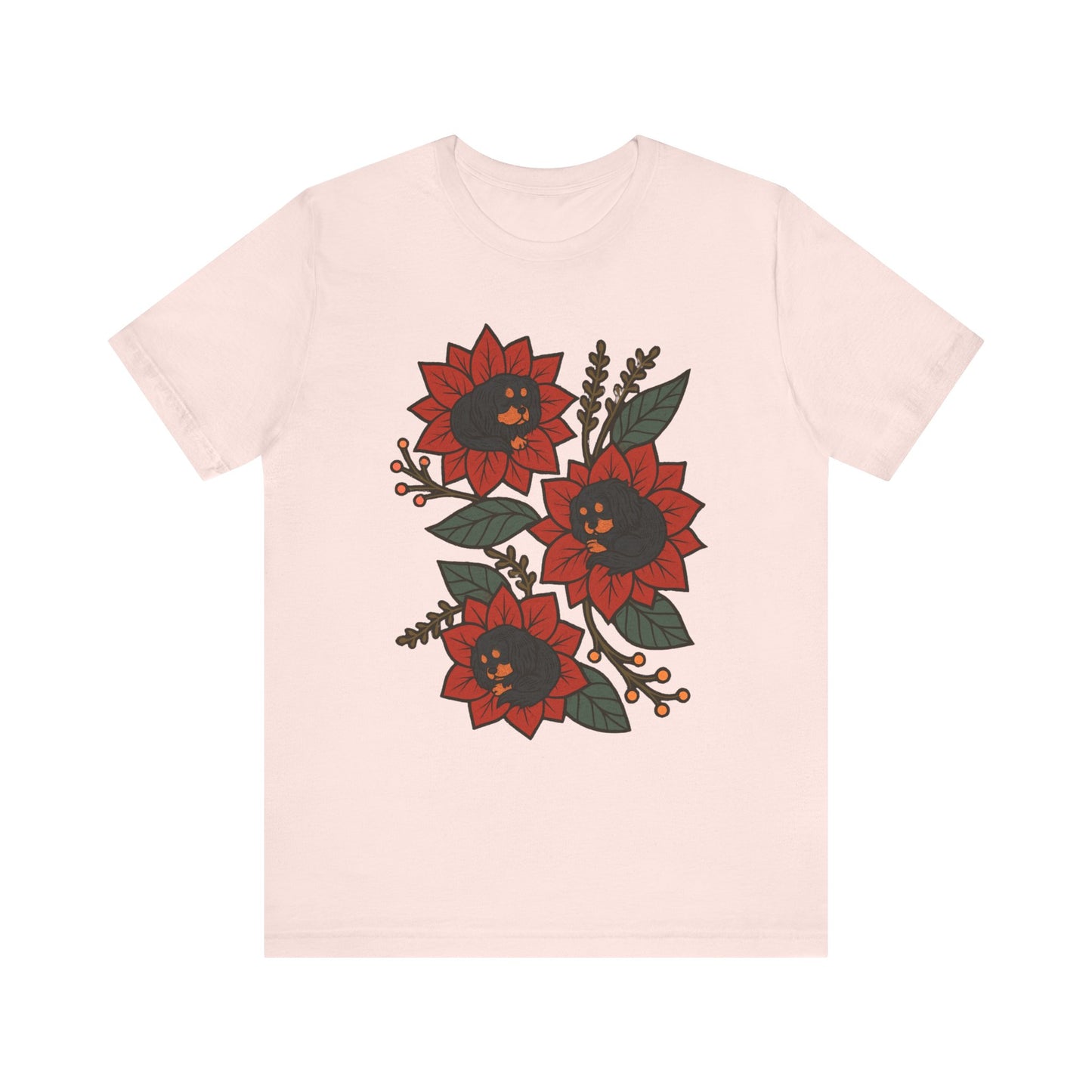 Black Tan Cavalier Holiday Flowers Sleeping TShirt