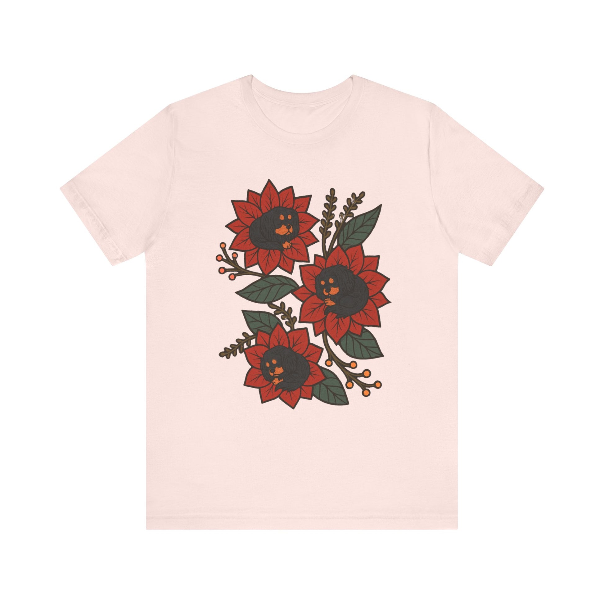 Black Tan Cavalier Holiday Flowers Sleeping TShirt