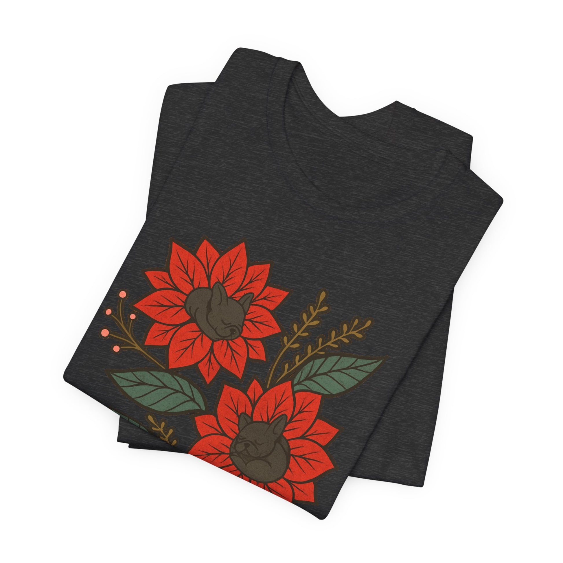 Black Frenchie Holiday Flowers Sleeping TShirt