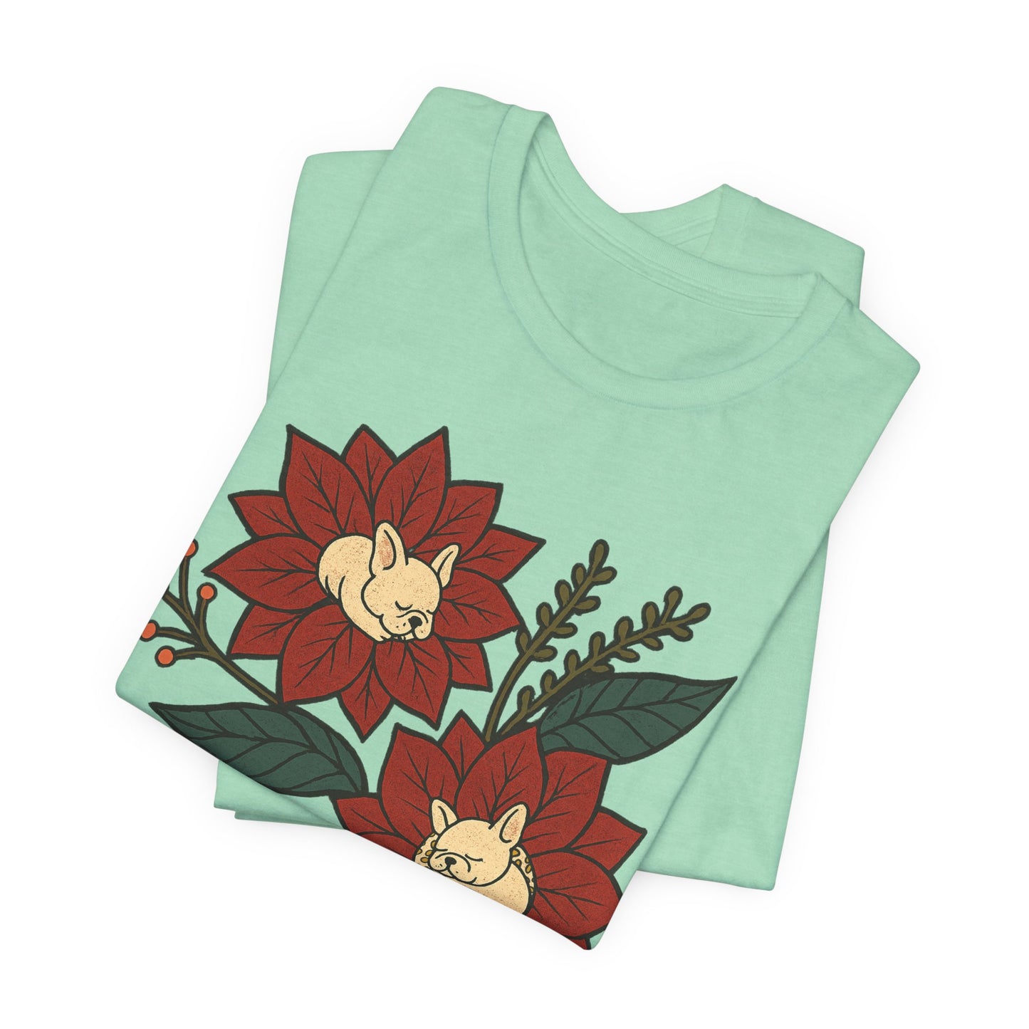 White Frenchie Holiday Flowers Sleeping TShirt