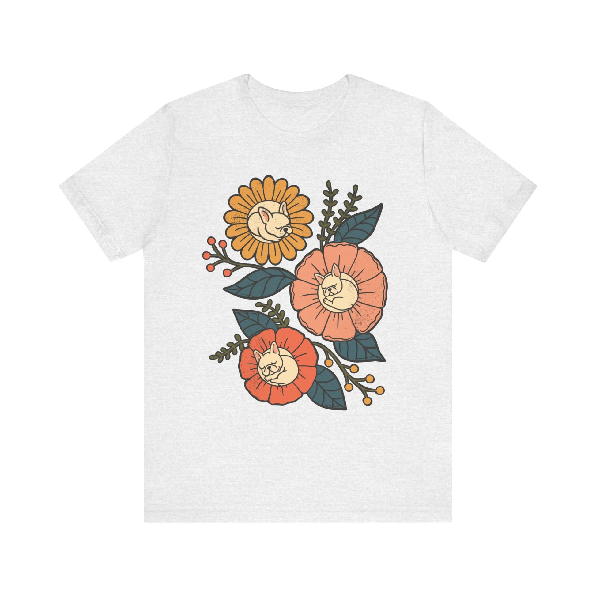 White Frenchie Sleeping Flowers TShirt