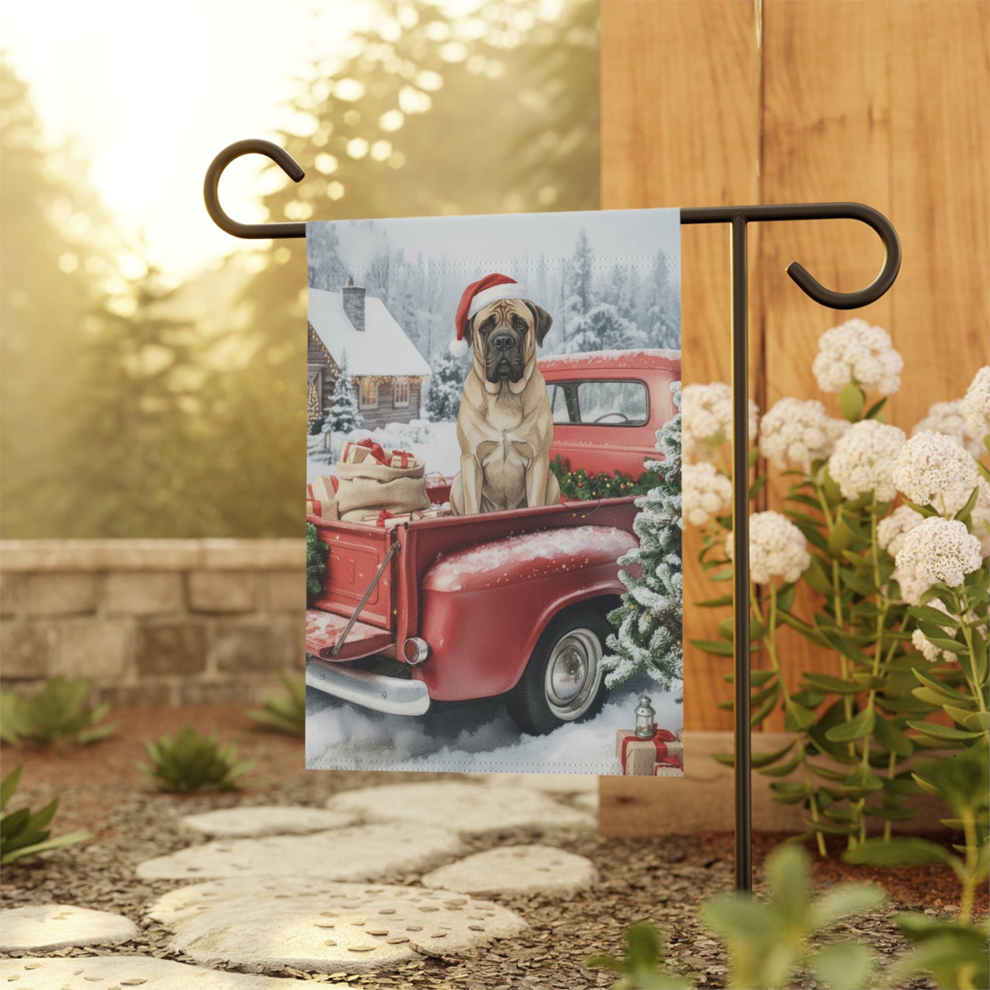 Maltese Dog Red Truck Christmas Garden Flag