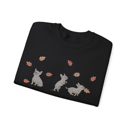 Black French Bulldog Chasing Leaves Sweatshirt
