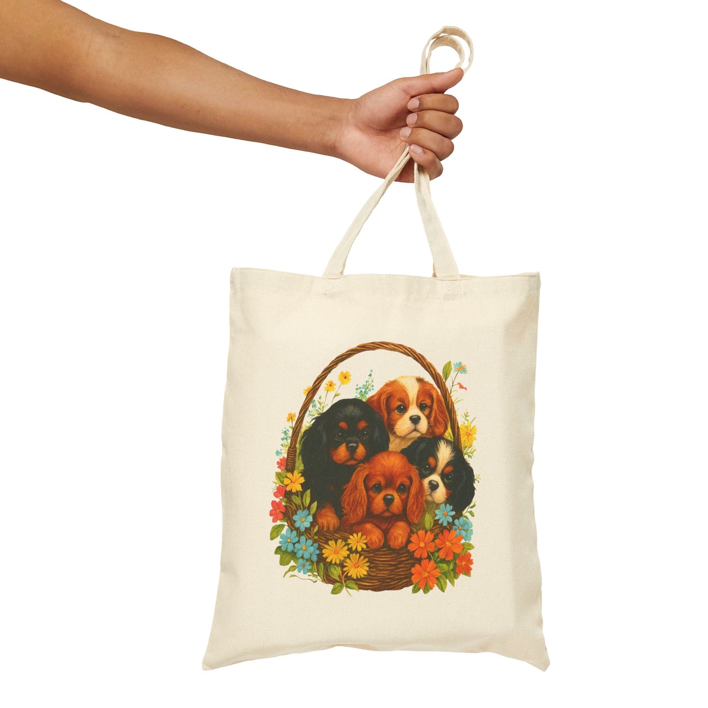 Cavalier Puppy Basket Tote Bag