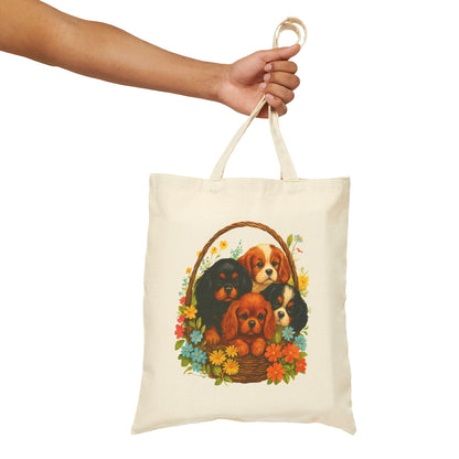 Cavalier Puppy Basket Tote Bag