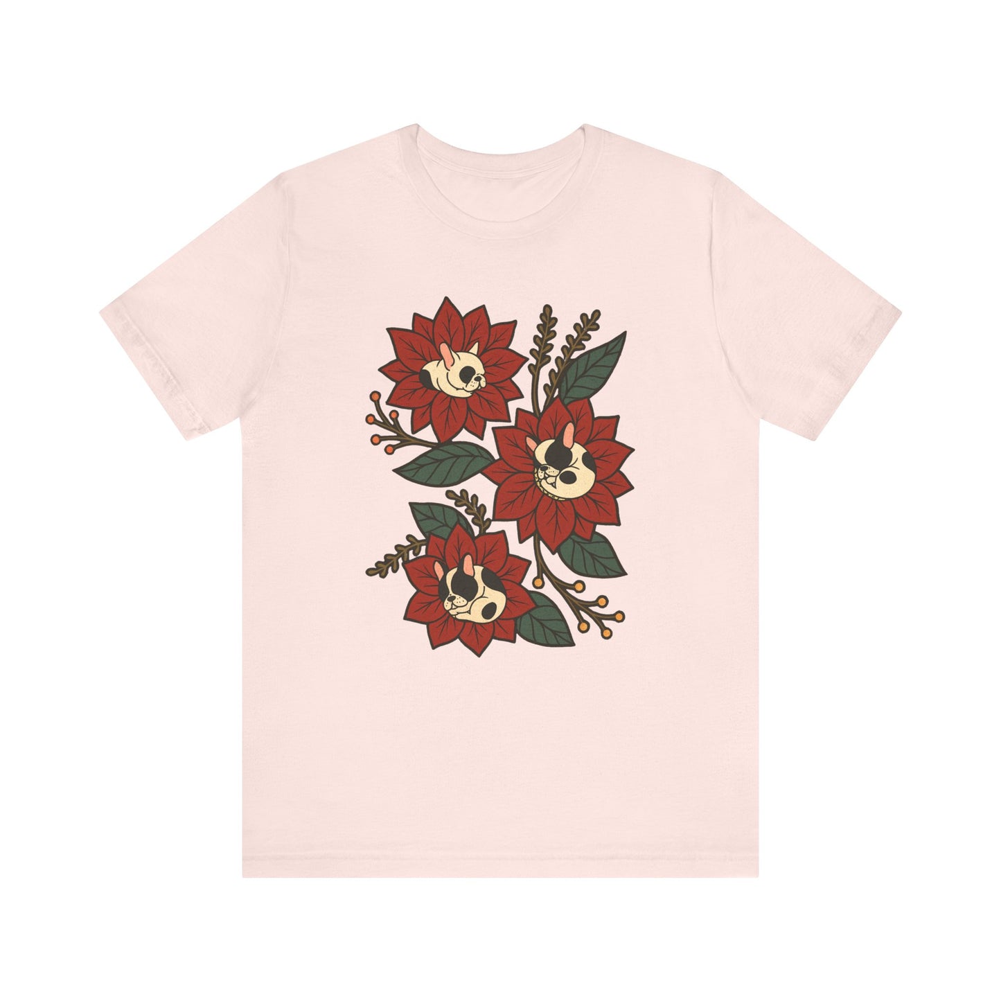 Piebald Frenchie Holiday Flowers Sleeping TShirt