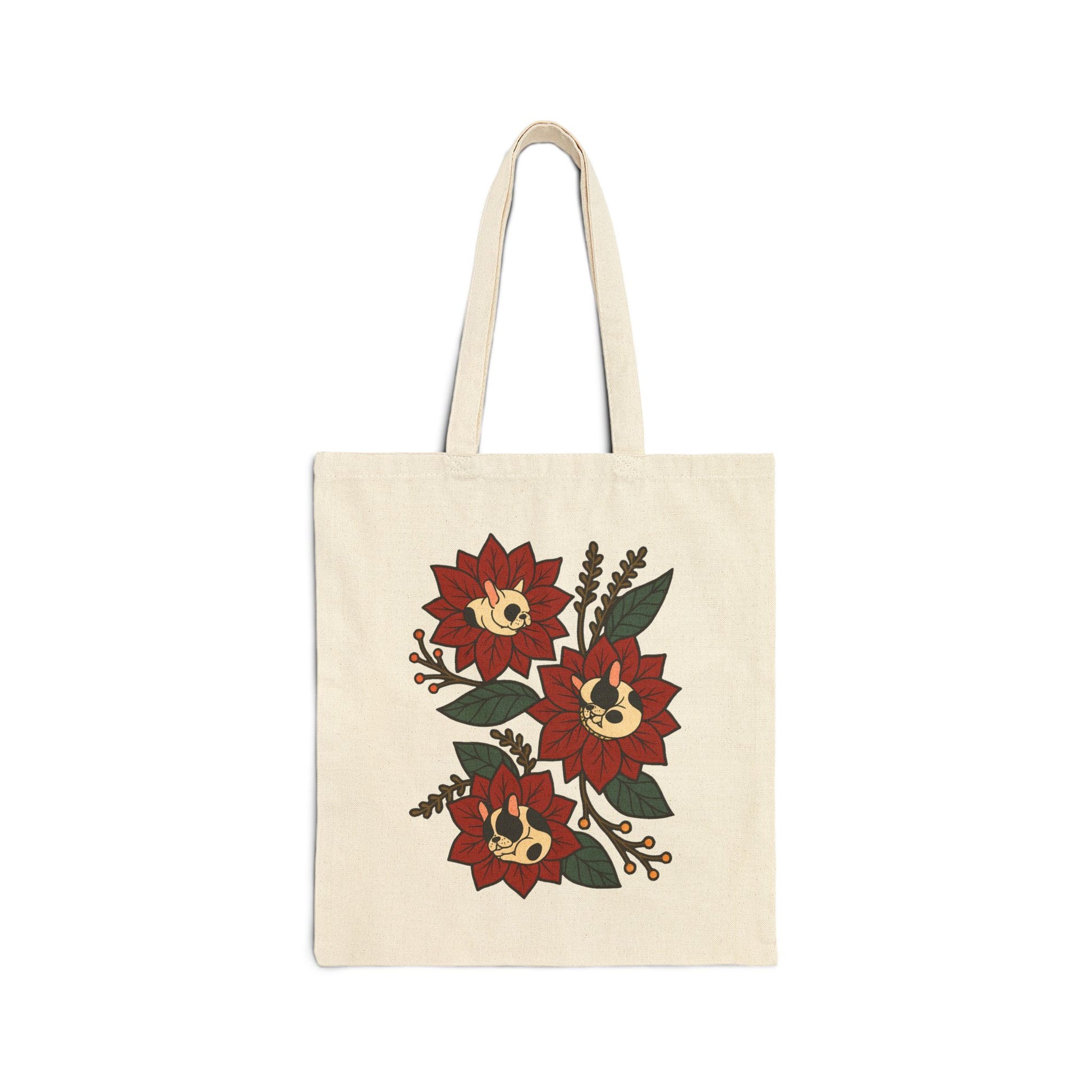 Piebald Frenchie Holiday Flower Sleeping Tote Bag